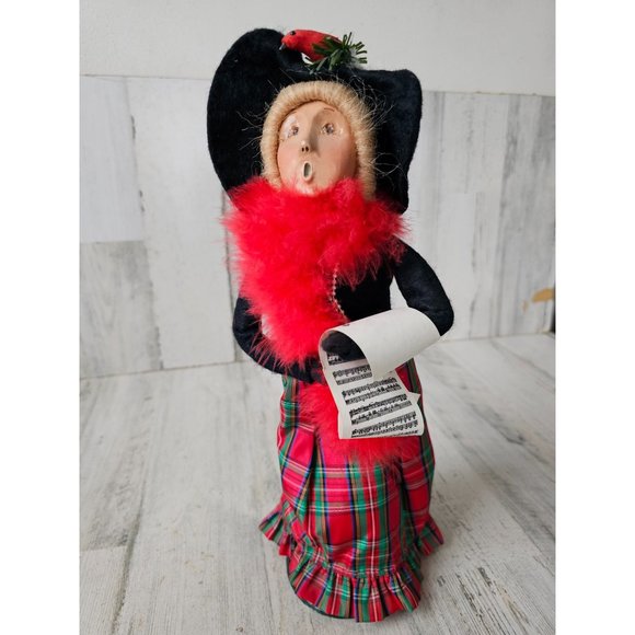 Byers choice 1996 caroler bird Cardinal feather boa Victorian lady - Picture 1 of 9